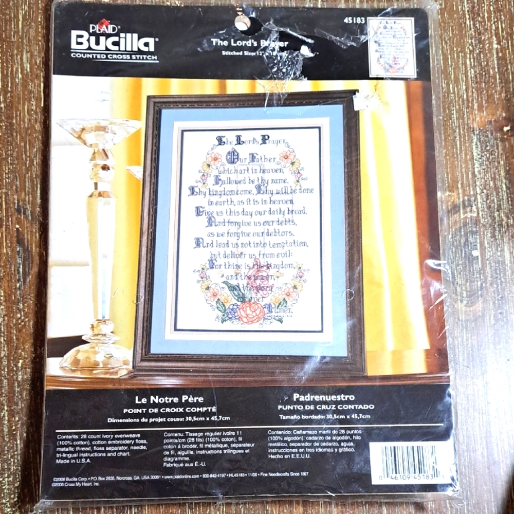 Bucilla Plaid Counted Cross Stitch The Lord’s Prayer Cotton 28 Count Ivory USA